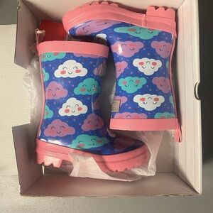 Hatley Cheerful Clouds Shiny Rain Boots Size 7